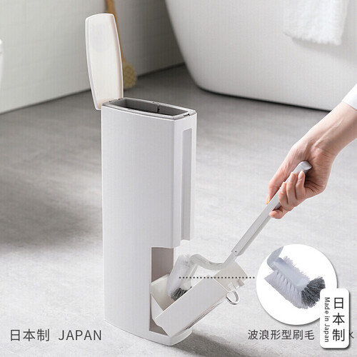 家の物语 日本进口一体式马桶刷垃圾桶套装厕所刷子窄型垃圾桶洁厕刷 白色