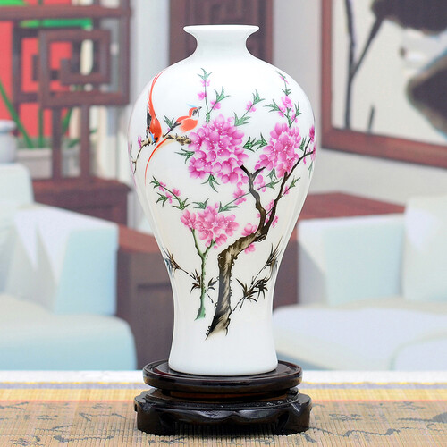 景德镇陶瓷器小号新中式粉彩瓷花瓶工艺品客厅摆件家居酒柜装饰品瓷瓶摆设 美人醉H888 水点桃花