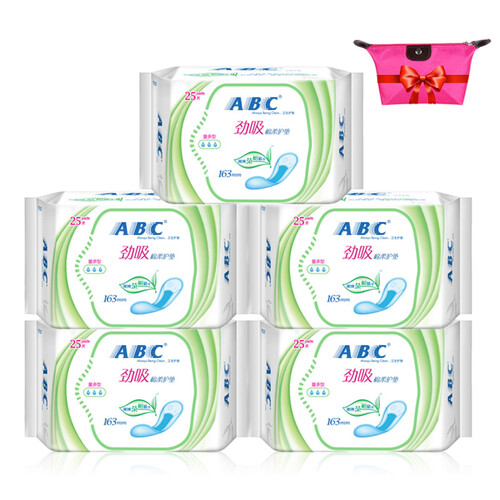 ABC 劲吸棉柔护垫125片N25 5包组合（含澳洲茶树精华）