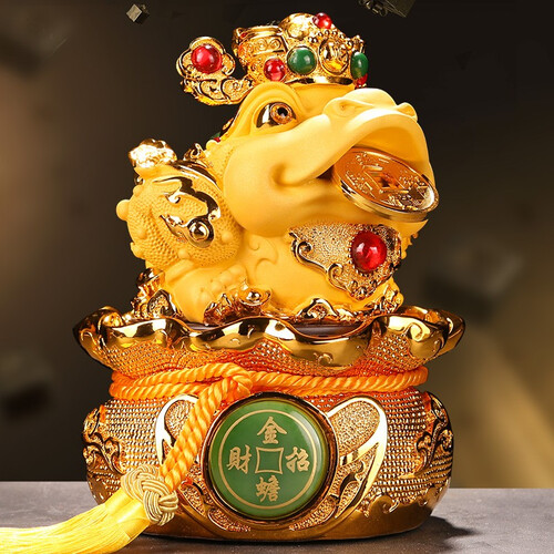 炫羽 招财金蟾蜍客厅摆件工艺品办公室酒柜风水金蝉装饰品乔迁公司开业礼品 招财金蟾小号【18*18*23厘米】【代写贺卡】