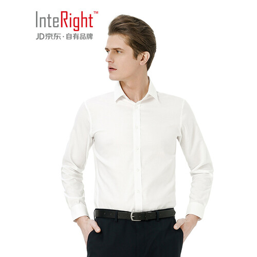 INTERIGHT 衬衫男 100支双小珠地衬衫男士商务免烫长袖 白色 40码