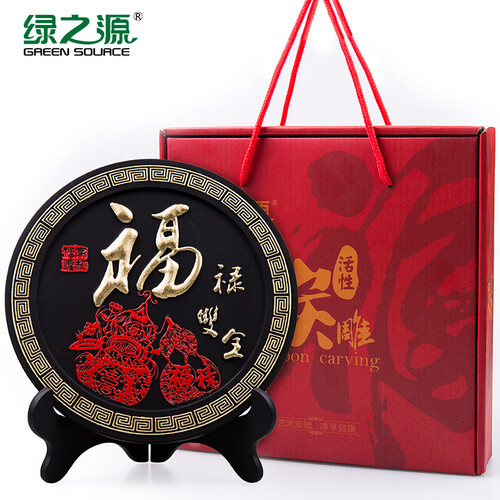 京东超市绿之源 活性炭雕（福禄双全）活性炭雕车用创意工艺品客厅摆件家居装饰品吸去除甲醛实用时尚乔迁新居