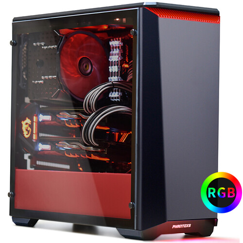 追风者(PHANTEKS) 416PTG钢化玻璃RGB版 黑红 ATX水冷电脑机箱(RGB灯控/280水冷背线/独立电源仓/配风扇)