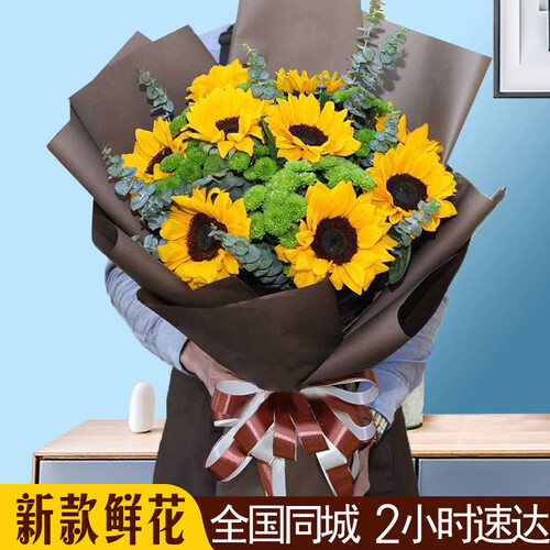 鲜花速递 向日葵花束祝福礼物 生日鲜花 送父母亲节鲜花领导同事花束 同城鲜花店北京上海全国送花 玲珑--9朵向日葵