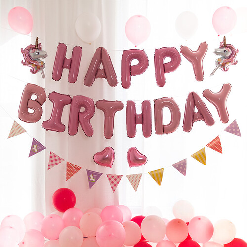 晟旎尚品 生日装饰气球儿童周岁成人生日求婚装饰婚房布置粉红独角兽套装