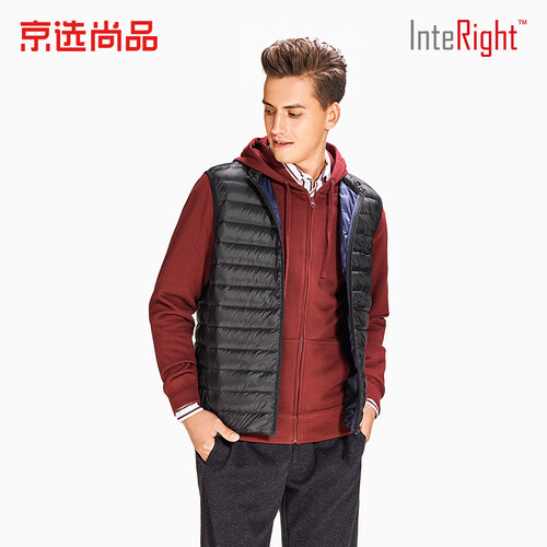 INTERIGHT 90白鸭绒 男士立领 超轻便携 羽绒背心  黑色 XXL码