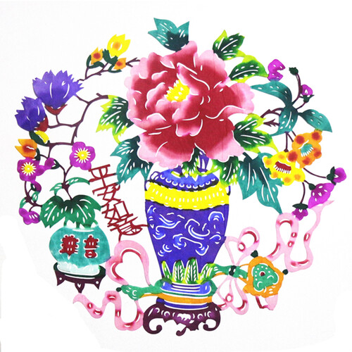彩色手工剪纸窗花蔚县剪纸年画 中国特色传统手工艺礼品 布置房间乔迁搬家客厅节庆装饰品福字门玻璃贴 平安如意