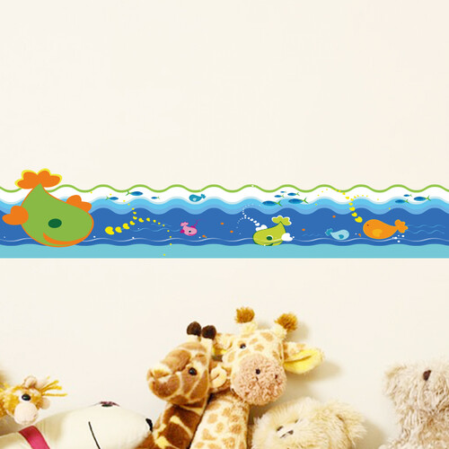 海浪可移除卡通腰线踢脚线墙贴画 儿童房卫生间浴室防水瓷砖贴纸 海浪 环保可移除