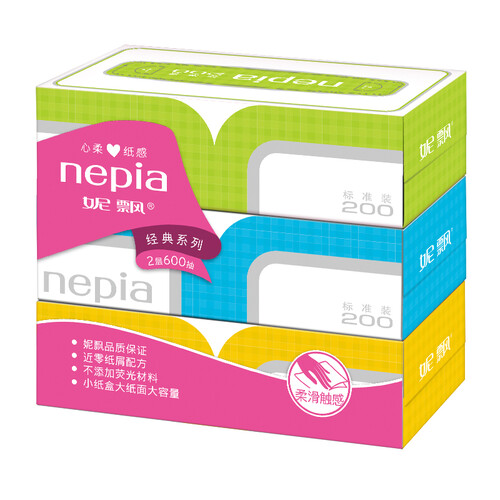 京东超市妮飘（nepia） 抽纸盒装面纸柔韧经典系列大容量大面纸2层200抽盒抽*3盒纸巾