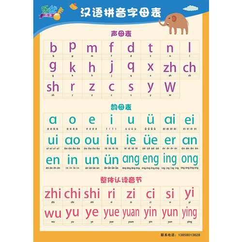 识字认字生字无声挂图拼音英语国际音标英文字母加减乘除法口诀表幼儿儿童园小学初中生学习墙贴画 汉语拼音字母表挂图一张