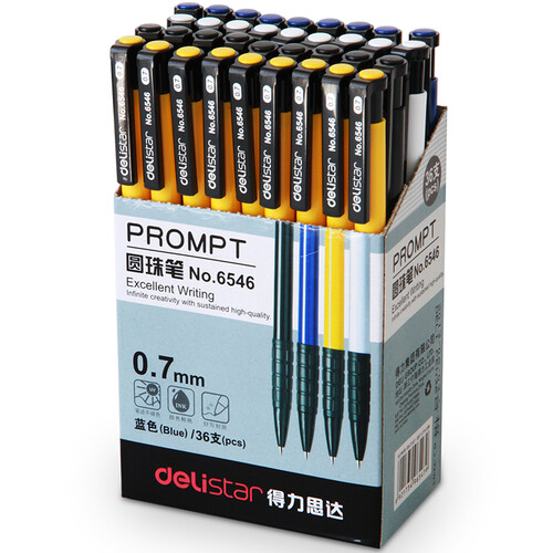 得力（deli）圆珠笔 按动圆珠笔 蓝色红色黑色 办公学生文具 6546蓝色圆珠笔36支/盒