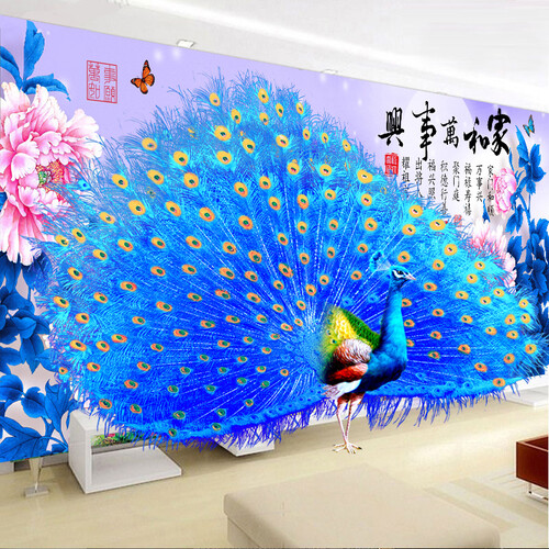 十字绣新款5D钻石画满钻客厅装饰画孔雀开屏贴钻点钻水晶砖石画魔方/异形钻石绣手工刺绣DIY艺术定制品 250*98cm