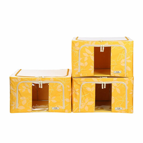 京东超市乐扣乐扣 视窗型树叶收纳箱整理箱 可折叠牛津布 大号车载箱衣物收纳箱三件套 LLB5158YLF003 黄色 58L*3