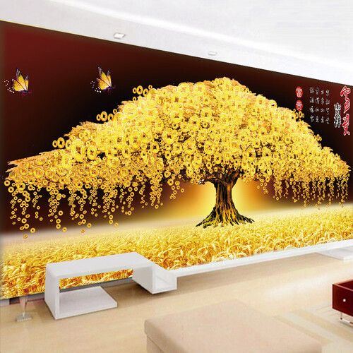 花梨 手工刺绣DIY 十字绣钻石画满钻石绣新款魔方钻富贵吉祥招财树黄金树客厅装饰挂画 钻石画152*66 厘米非满钻 免费补钻