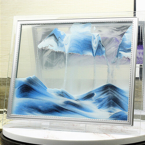 贝鲁斯 沙漏摆件 玻璃流沙画 3D山水画 家居装饰品 儿童礼物 创意办公室桌面 蓝色 10寸（长30cm，宽25cm）
