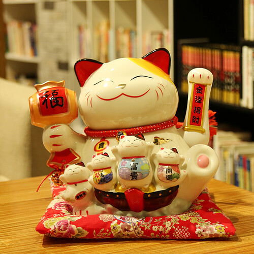 臻器 电动摇手招财猫摆件大号店铺开业礼品装饰品工艺品收银台摆设 11寸金运福槌 (摇手）