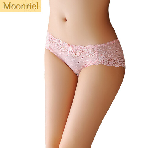 moonriel梦瑞尔4条装四个款2019女士内裤 女生纯棉裆品质无痕中低腰透明蕾丝性感三角裤 8176系列七 A款肤色+B款虾粉+C红色+D黑色 均码适合85-110斤