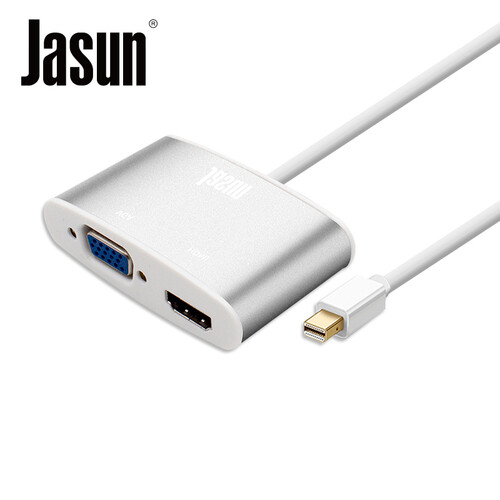 捷顺（JASUN）mini DP转VGA/HDMI二合一转接线 miniDP/雷电接电视显示器投影仪 支持1080P 铝壳银色 JS-131