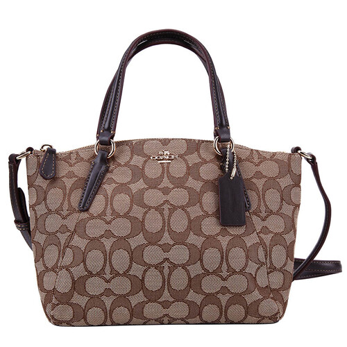 COACH 蔻驰 奢侈品 女士卡其棕色边帆布小号手提肩背斜挎包饺子包小号 F57830 IMC7C
