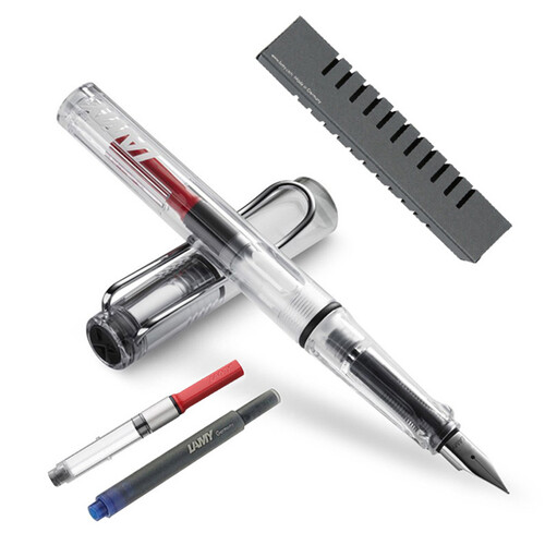 海囤全球德国进口 凌美(LAMY)钢笔签字笔水笔Vista自信办公礼品笔透明EF尖成人学生练字钢笔（龙骨盒套装带吸墨器）