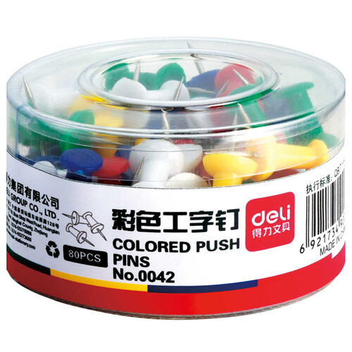 得力（deli） 0042彩色工字钉 绘画图钉软木板留言图钉 80枚/盒 办公用品