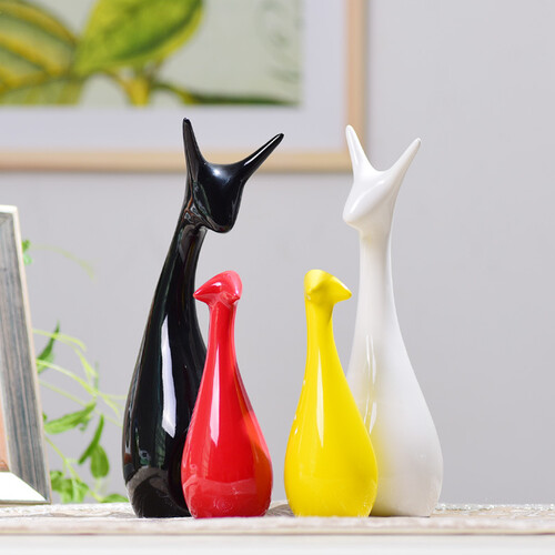 福美林（FUMEILIN）家居饰品创意房间装饰客厅卧室摆件酒柜电视柜工艺品结婚礼物天鹅 黄色 鹿一家四口 统一规格