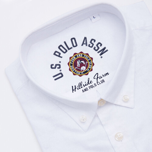 U.S. POLO ASSN. 加绒衬衫 衬衫男长袖 青年纯色加绒加厚休闲纯棉牛津纺保暖衬衣 纯白色 180/96A