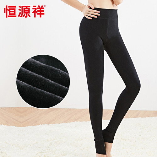 恒源祥彩色羊毛混纺暖绒裤女秋冬季加绒加厚打底裤弹力修身踩脚裤 黑色 均码