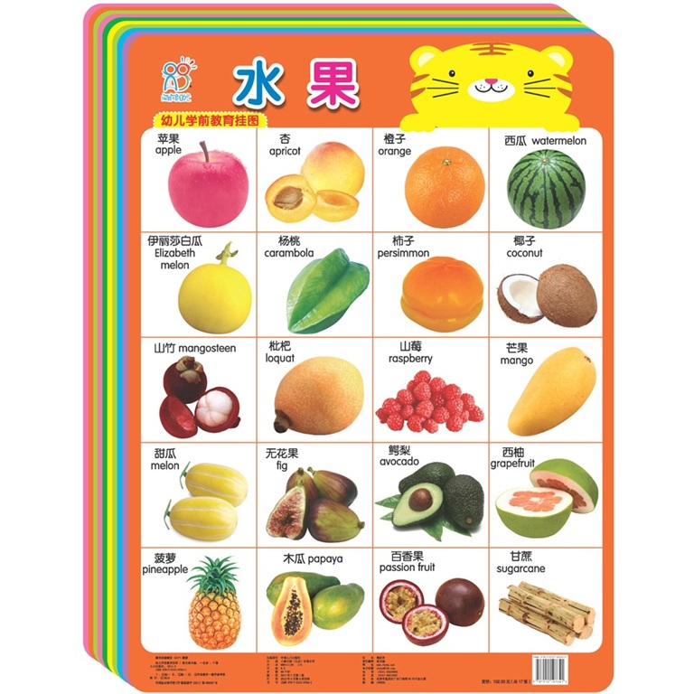 Hairun Sunshine Preschool Education Wall Charts (17 pictures in total) Chinese and English bilingual early education enlightenment toys stickers with animal pinyin vegetables and fruits to recognize numbers extracurricular books extracurricular independent reading holiday reading