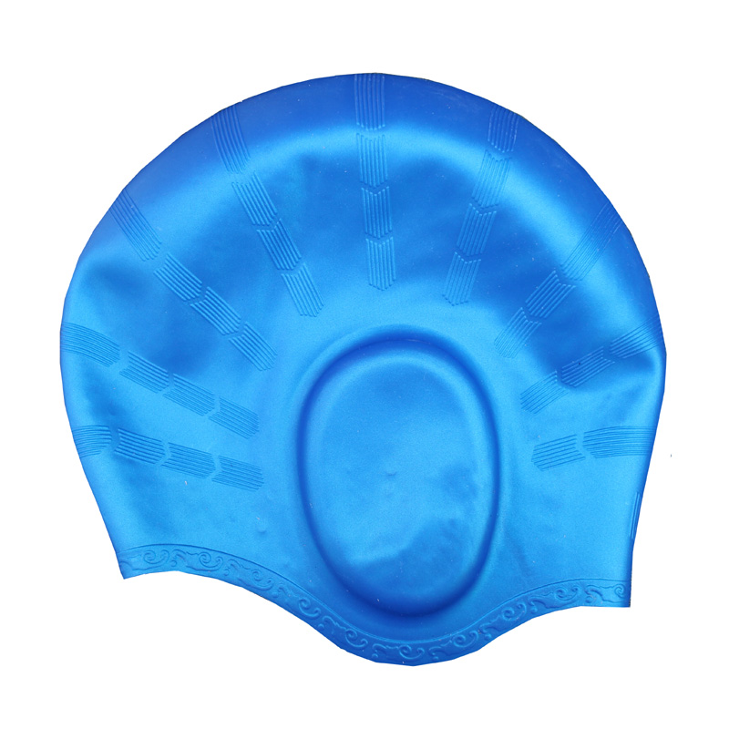 R硅胶护耳游泳帽 防耳朵进水 防水泳帽 保护耳朵游泳护耳帽 配耳塞 宝蓝