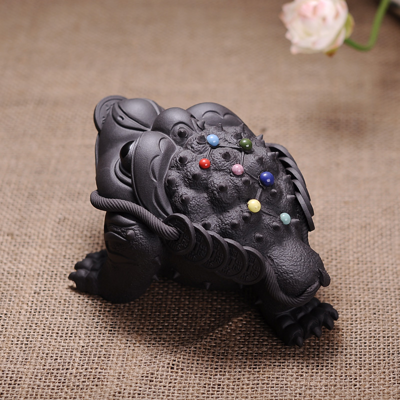 Hongzhong (hongzhong) Yixing purple sand golden toad, three-legged golden toad, toad purple sand tea pet, tea tray ornaments, large handmade tea toy, small colored bead golden toad