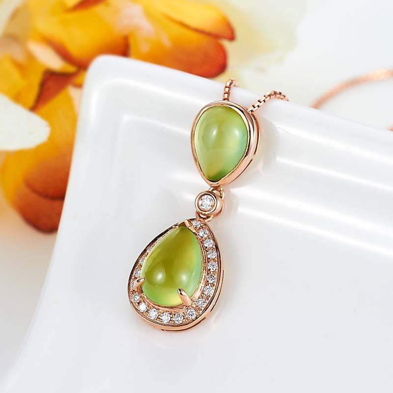 Lescreation Lisa Jewelry 4.25 carat prehnite diamond pendant for women K rose gold colored treasure necklace 18K gold natural prehnite diamond pendant