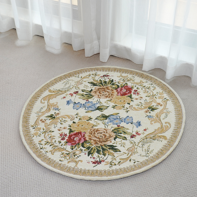 Zhonghong round study entrance floor mat living room bedroom bedside entrance entrance hanging chair hanging basket blended weaving machine washable rose garden beige 90*90cm round