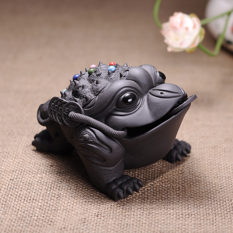 Hongzhong (hongzhong) Yixing purple sand golden toad, three-legged golden toad, toad purple sand tea pet, tea tray ornaments, large handmade tea toy, small colored bead golden toad