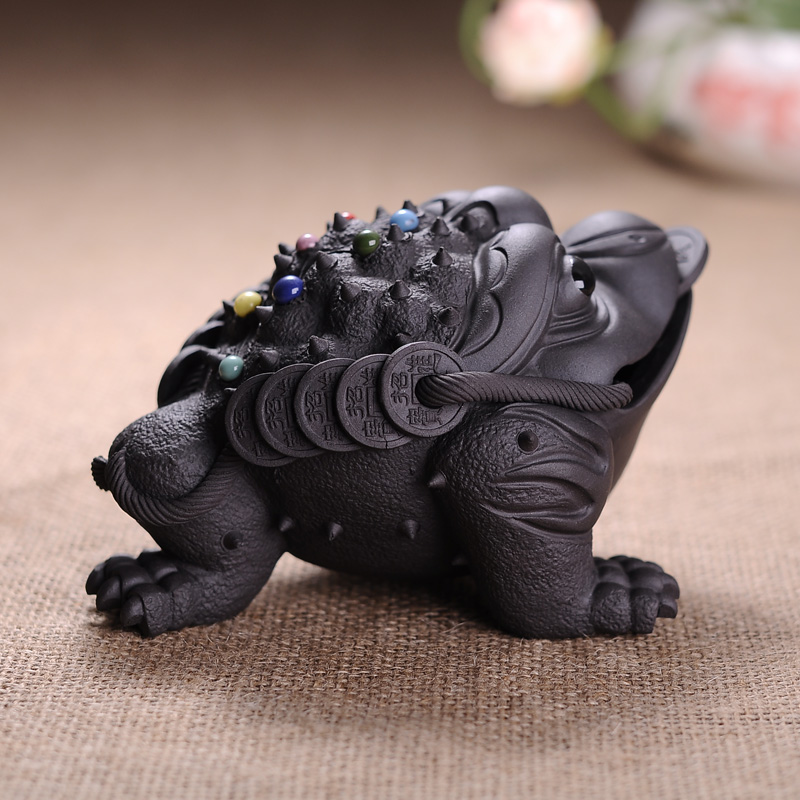 Hongzhong (hongzhong) Yixing purple sand golden toad, three-legged golden toad, toad purple sand tea pet, tea tray ornaments, large handmade tea toy, small colored bead golden toad