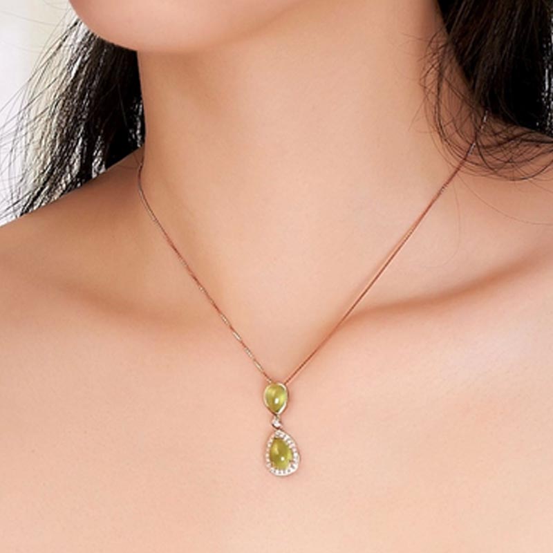 Lescreation Lisa Jewelry 4.25 carat prehnite diamond pendant for women K rose gold colored treasure necklace 18K gold natural prehnite diamond pendant