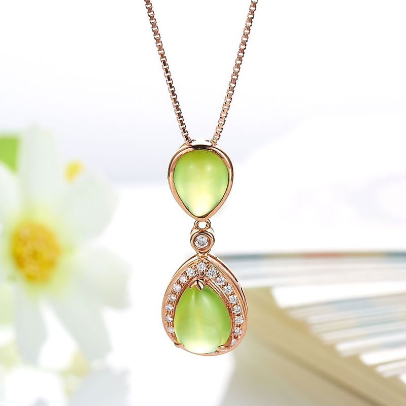 Lescreation Lisa Jewelry 4.25 carat prehnite diamond pendant for women K rose gold colored treasure necklace 18K gold natural prehnite diamond pendant