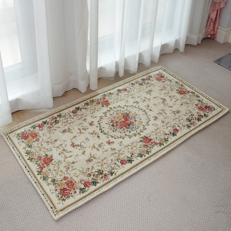 Zhonghong European pastoral chenille jacquard door mat entry entrance floor mat washable and machine washable wear-resistant blended woven computer chair mat foot mat non-slip floor mat entrance door 837 beige 70*140CM