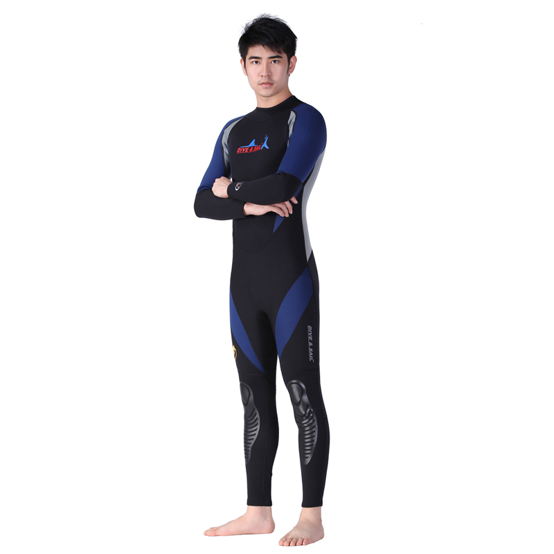 Dive&sail thickened wetsuit, snorkeling full body one-piece wetsuit, winter swimming warm one-piece swimsuit, jellyfish suit anti-scratch, 1.5 mm thick, blue men's xl