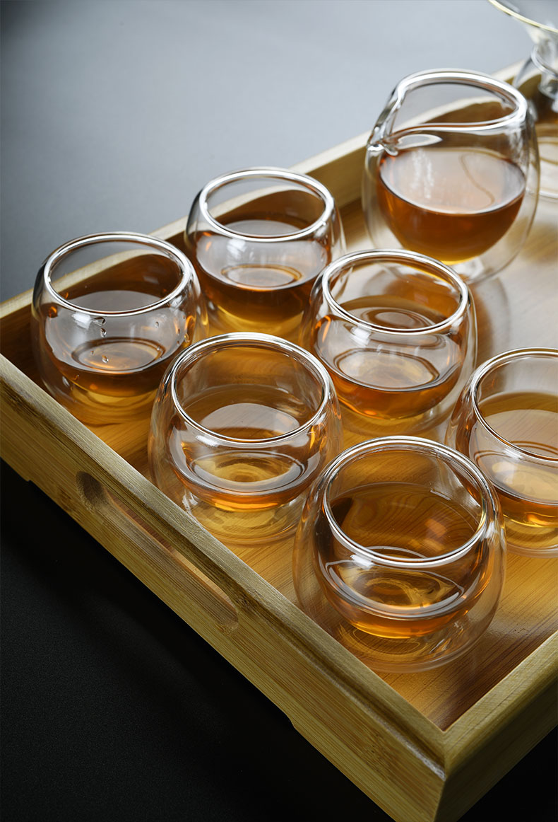 双层耐热玻璃品茶杯品茗杯大号花茶杯子小号家用功夫茶具套装配件恒汇