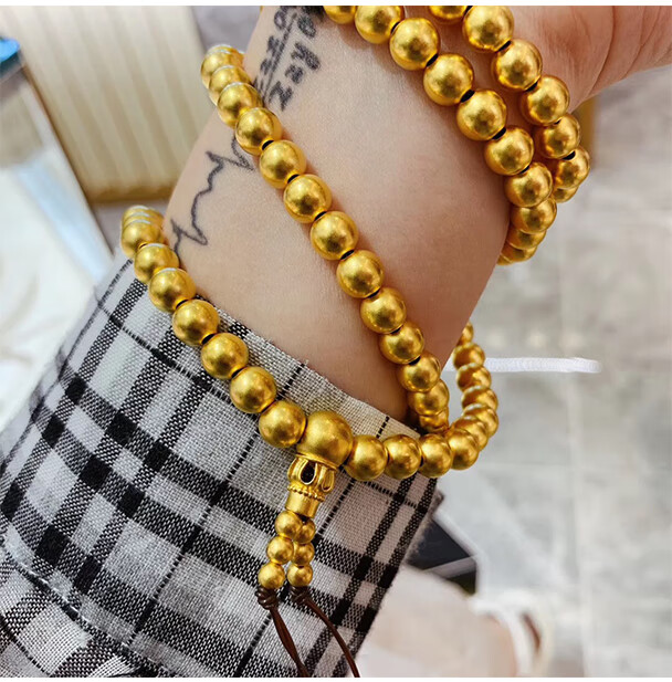 老凤凰 传承古法金手串108颗足金佛珠黄金圆珠手链女999足金小金珠子