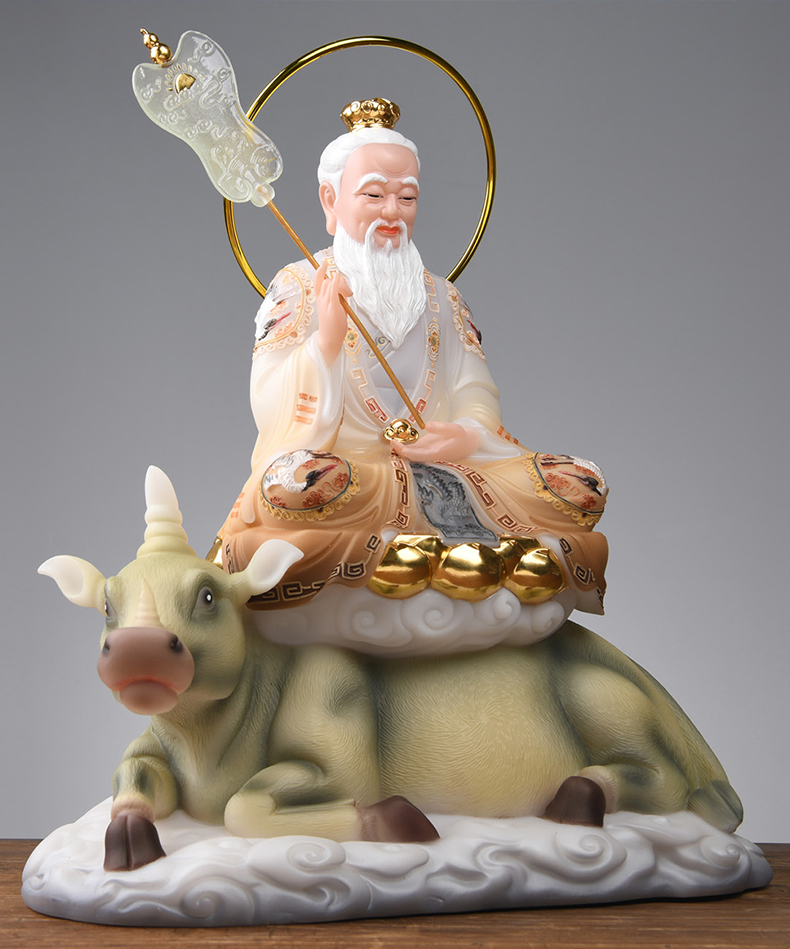 三清祖师神像汉白玉太上老君骑牛灵宝元始天尊祖师像摆件坐像16寸元始