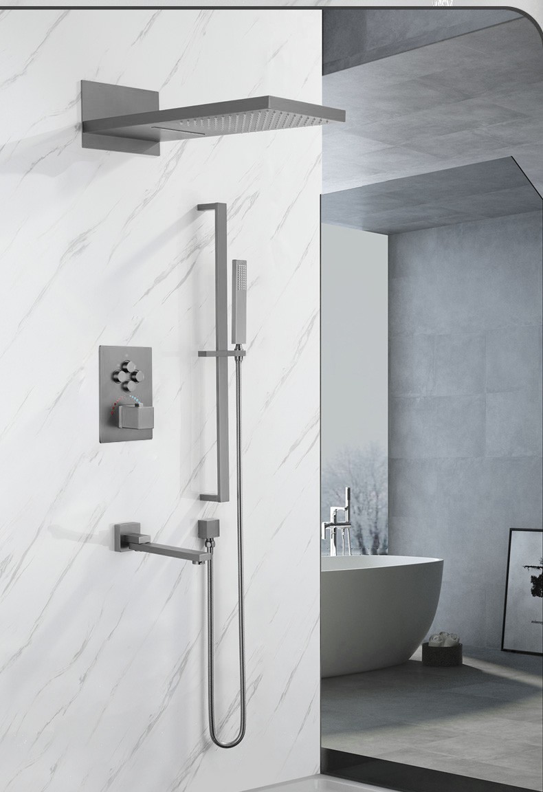 美国佐伸zosn热熔枪灰色暗装入墙式花洒家用飞雨瀑布嵌入式暗藏按键式