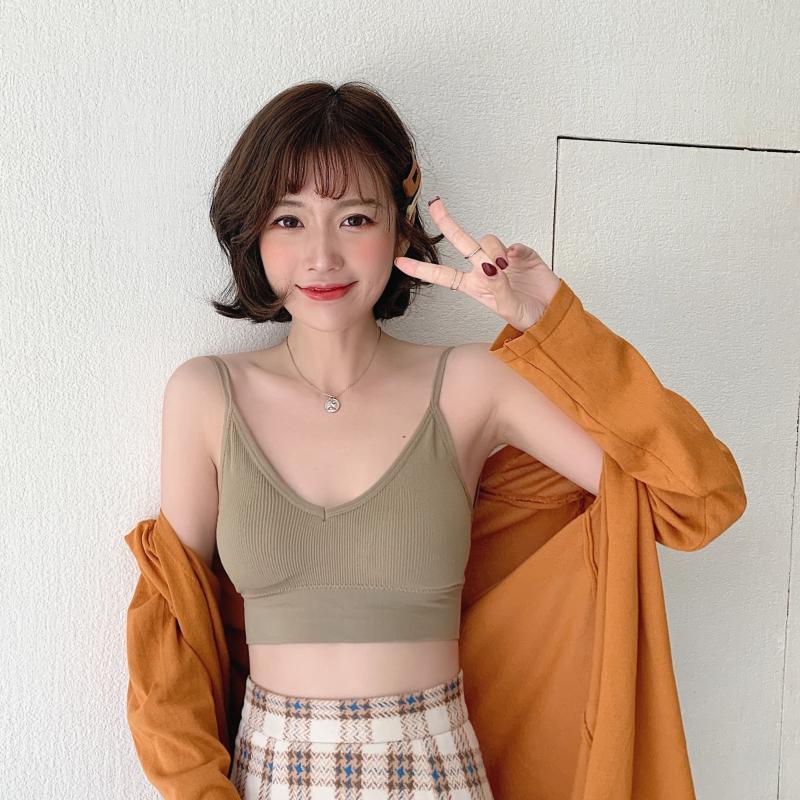 型美背吊带文胸少女内衣薄女学生韩版裹抹胸罩夏 黑色 绿色 【2件装】