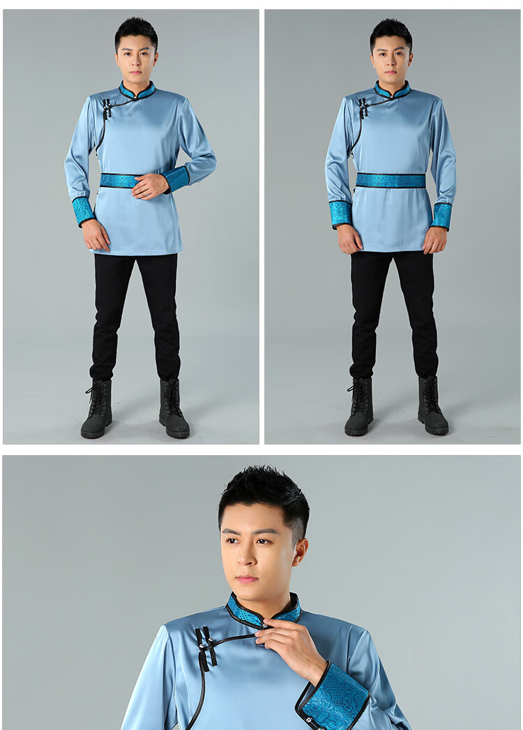蒙古族服装男夏装元素服装男夏蒙现代装上衣衬衫民风立领仿真丝生活装