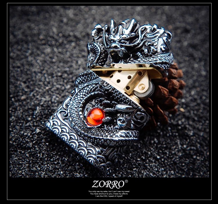 香港zorro佐罗煤油打火机重甲神龙镂空雕刻天龙风限量送礼 铬黑(豪华