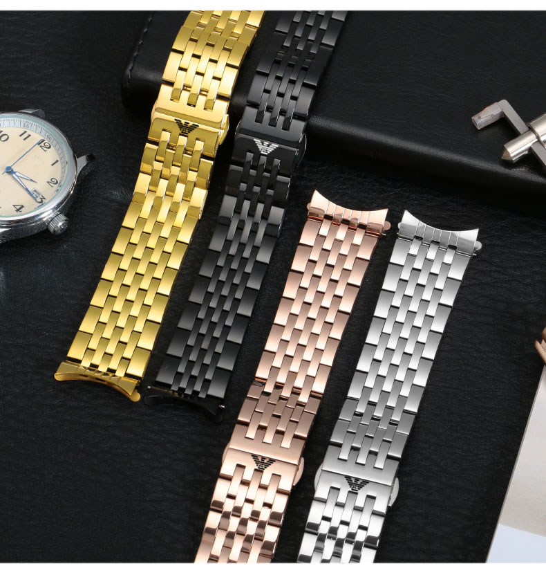 适配适用阿玛尼钢带表带ar60008 1970 1981 1968男女蝴蝶扣黑色精钢带