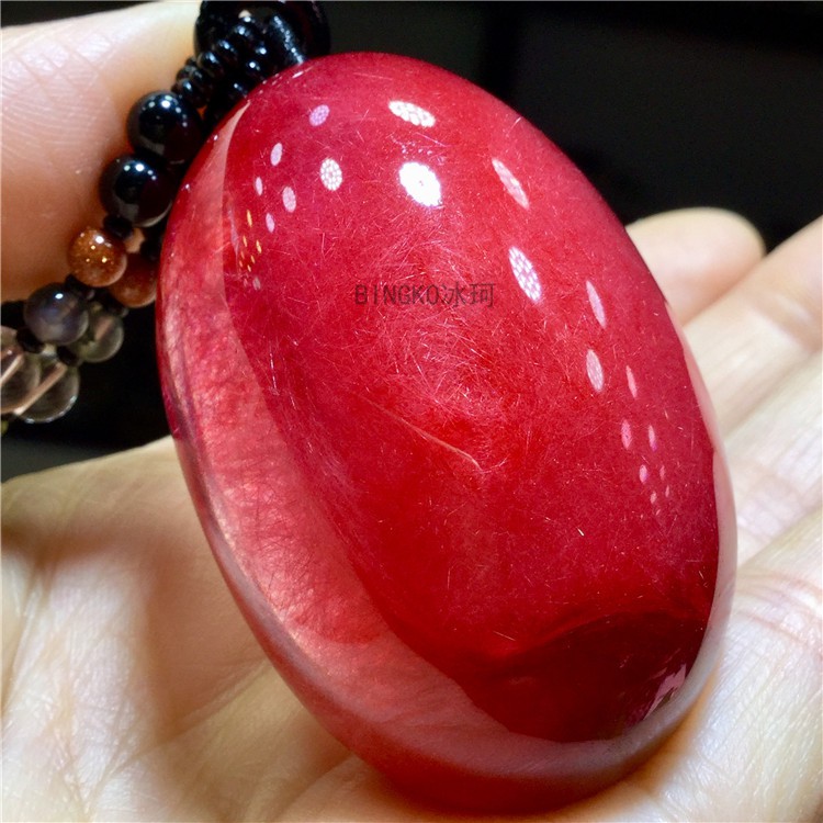 天然钛晶水晶吊坠红发晶水滴顺发晶送长辈送母亲猫眼情侣蛋面吊坠精品