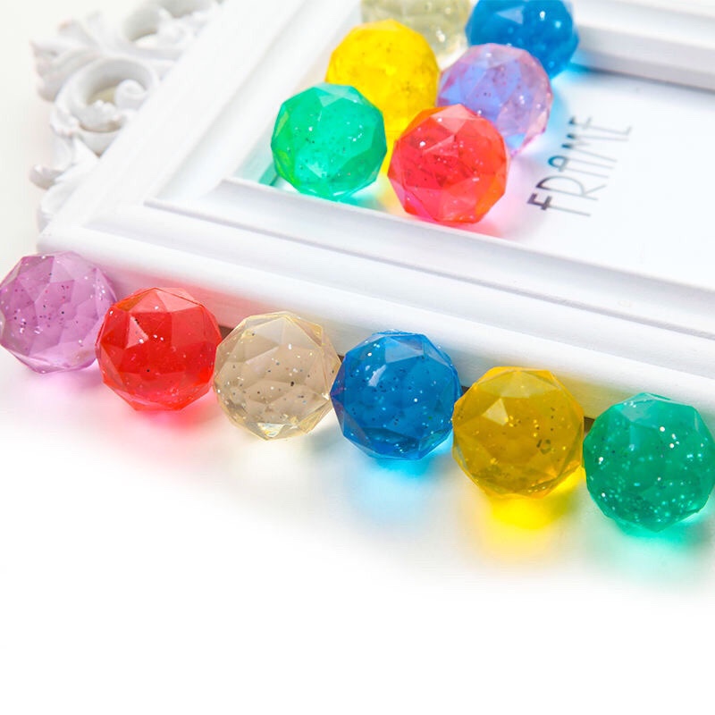 45号32号钻石型透明彩色水晶弹力球儿童橡胶浮水玩具跳跳球32号钻石球