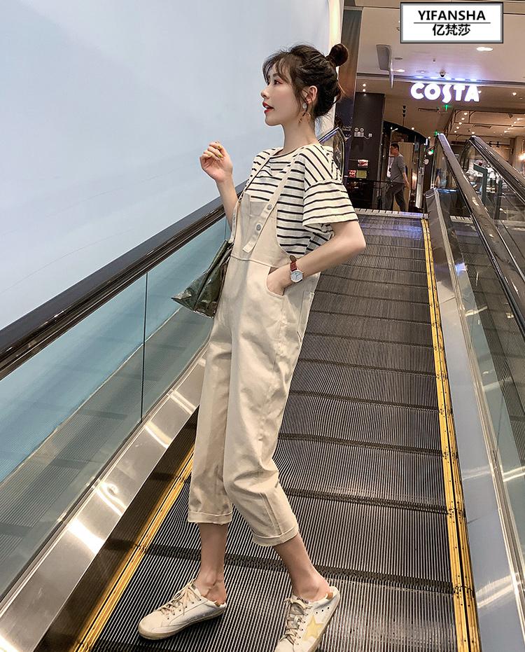 连体裤套装女学生高中初中学生女生夏季背带裤子女夏装新款韩版宽松